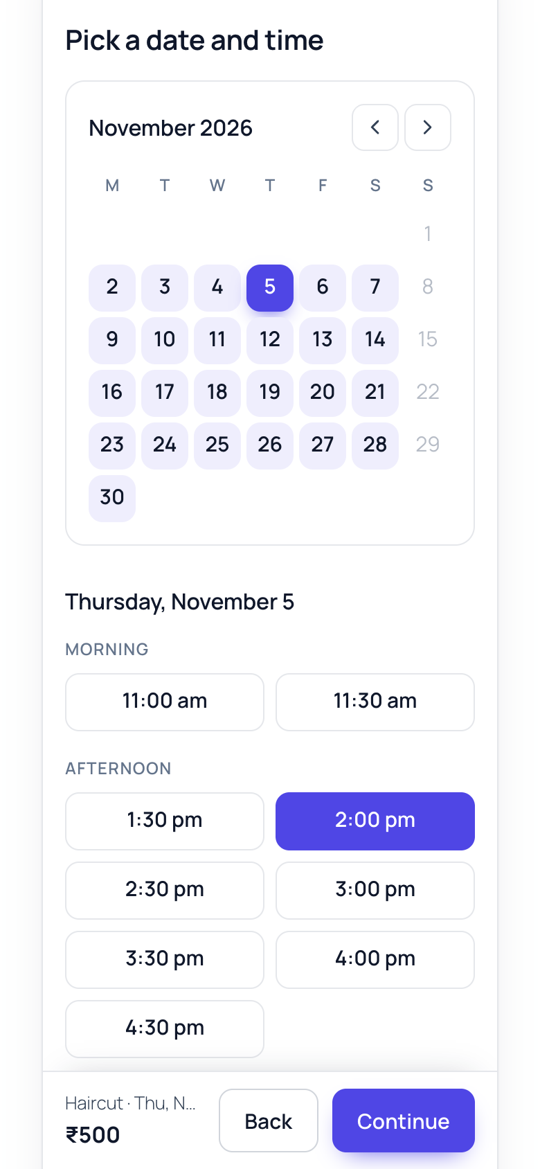 The booking form on a phone